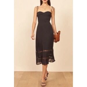 Reformation Black Midi Dress Lace Trim Slip Style Spaghetti Strap Women's Size 2
